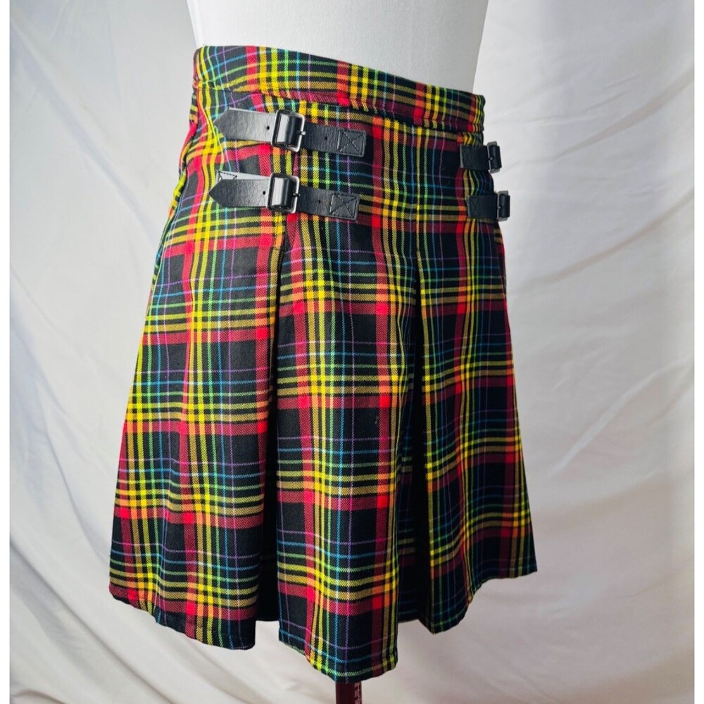 RARE Hot Topic Mini Skirt Pleated School Rainbow Gay Pride Plaid Grunge SM NWT